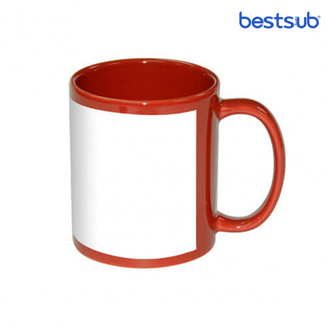 Cană pentru sublimare roșie cu dreptunghi alb cu fosfor 11oz BestSub B11C-R