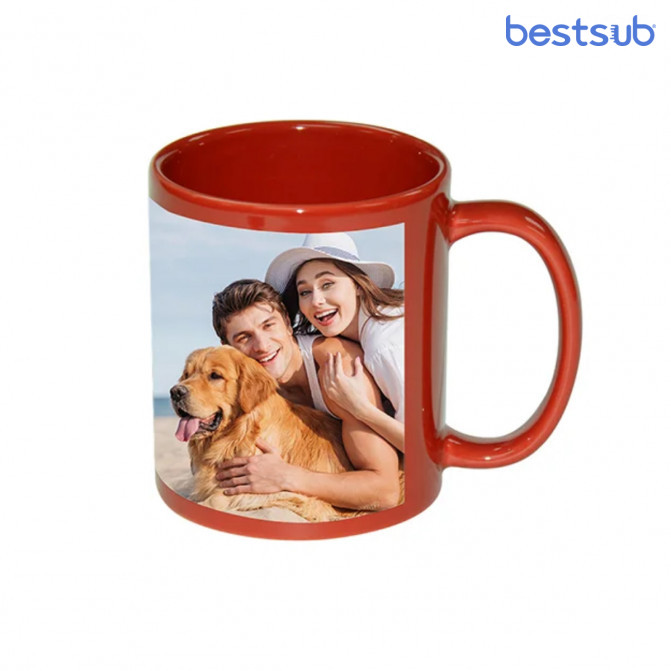 Кружка для сублимации красная c белым фосфорным окном 11oz BestSub B11C-R