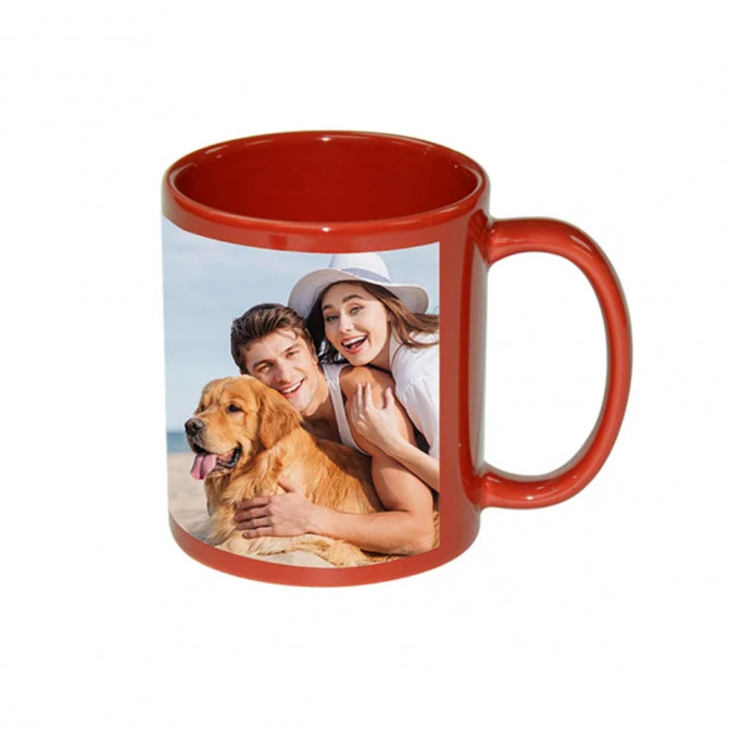 Cană pentru sublimare roșie cu dreptunghi alb cu fosfor 11oz BestSub B11C-R