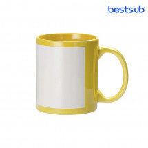 Cană pentru sublimare galbenă cu dreptunghi alb cu fosfor 11oz BestSub B11C-Y