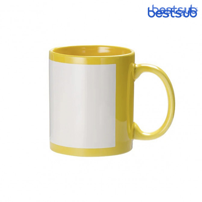 Кружка для сублимации желтая c белым фосфорным окном 11oz BestSub B11C-Y