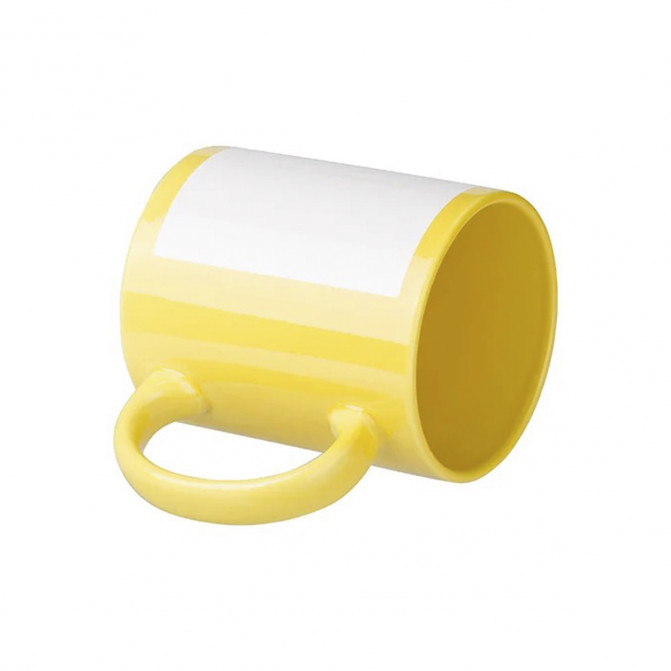 Cană pentru sublimare galbenă cu dreptunghi alb cu fosfor 11oz BestSub B11C-Y