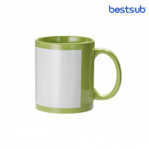 Cană pentru sublimare verde cu dreptunghi alb cu fosfor 11oz BestSub B11C-GN