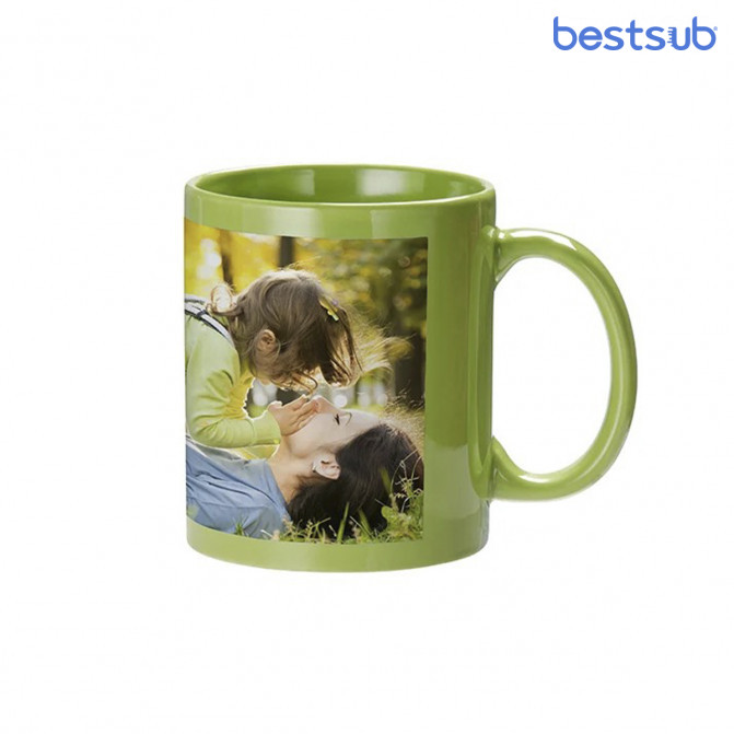 Кружка для сублимации зеленая c белым фосфорным окном 11oz BestSub B11C-GN