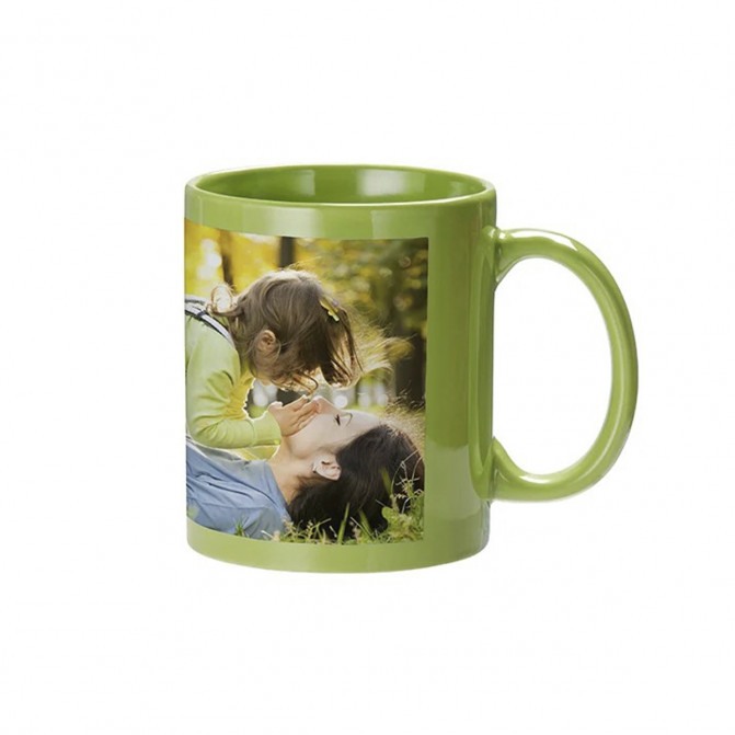 Cană pentru sublimare verde cu dreptunghi alb cu fosfor 11oz BestSub B11C-GN