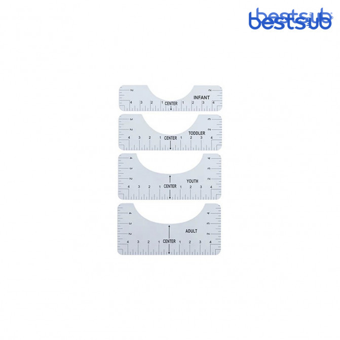 Riglă șablon din PVC alb pentru sublimare, 4 mărimi: 10×2.5/3.5/4.5/5 inch (adult, tânăr, copil, bebeluș)