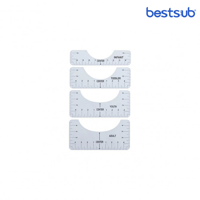 Riglă șablon din PVC alb pentru sublimare, 4 mărimi: 10×2.5/3.5/4.5/5 inch (adult, tânăr, copil, bebeluș)