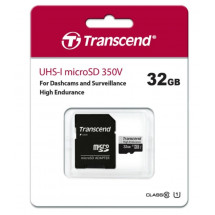 Карта памяти 32GB MicroSD (Class 10) UHS-I (U1) +SD adapter, Transcend "TS32GUSD350V" (R/W:95/45MB/s)