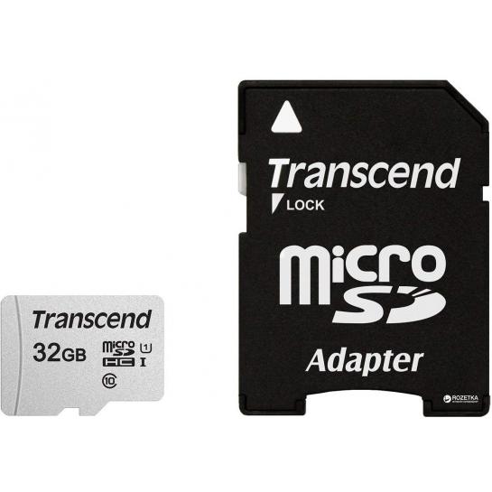 Карта памяти 32GB MicroSD, Transcend (Class 10) UHS-I (U1) +SD адаптер