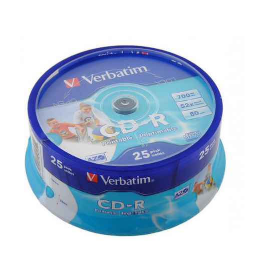 CD-R Printable Verbatim 25*Cake,700MB, 52x, AZO, Printable ID Brand