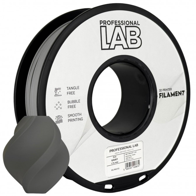 Filament pentru imprimanta 3D ProfLab  FG-P63-E1, PLA, Gray, 1.75 mm, 1kg