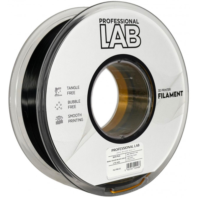 Filament pentru imprimanta 3D ProfLab  Silk FG-P98-E1, PLA, Black-Gold, 1.75 mm, 1kg