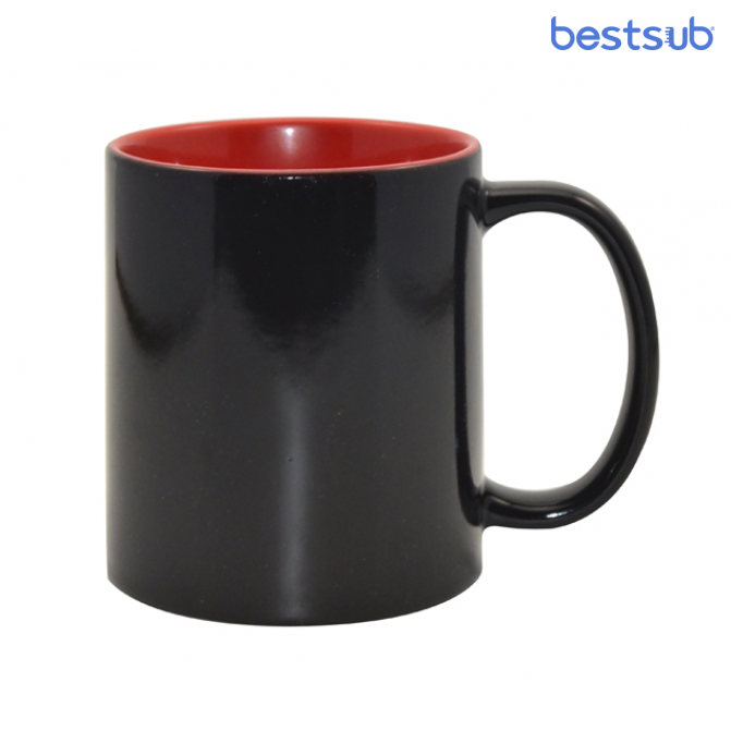 Кружка для сублимации хамелеон матовая чёрная, красная внутри 11oz BestSub B2CIN-RN