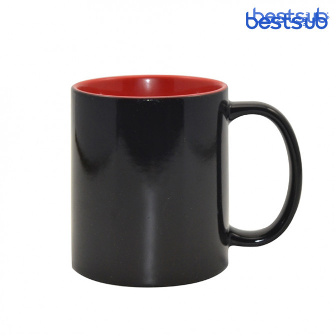 Кружка для сублимации хамелеон матовая чёрная, красная внутри 11oz BestSub B2CIN-RN