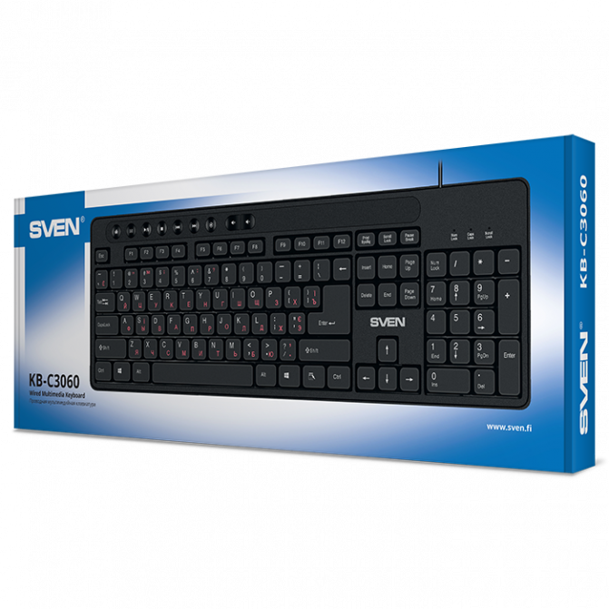 Tastatura SVEN KB-C3060, Keyboard, Waterproof construction, 113 keys, 9 shortcut key, 1.5m, USB