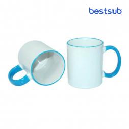 Cană pentru sublimare cu interior și mâner albastru dechis 11oz