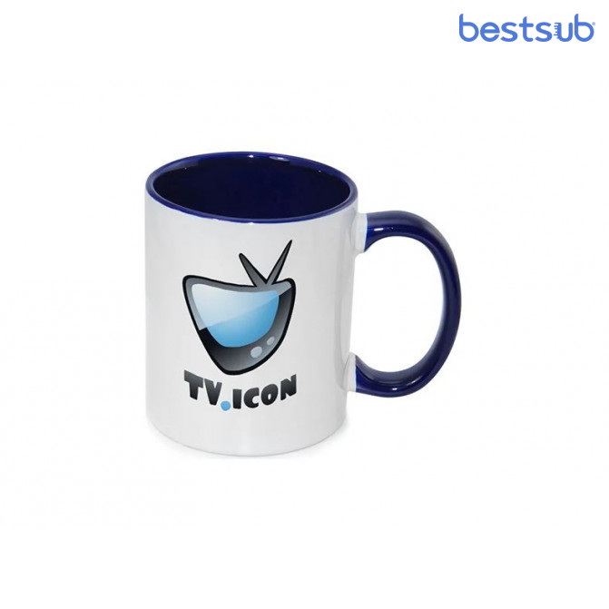 Кружка для сублимации белая, темно-синяя внутри и с синей ручкой 11oz BestSub B11TA-06
