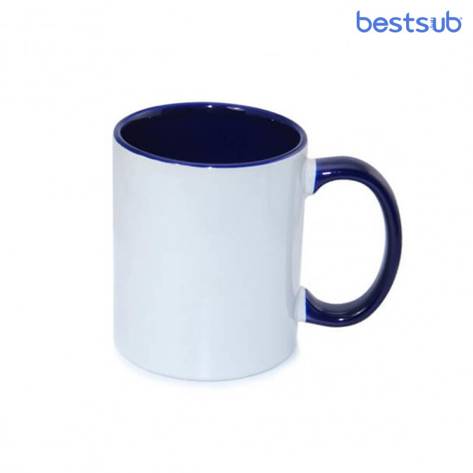 Кружка для сублимации белая, темно-синяя внутри и с синей ручкой 11oz BestSub B11TA-06