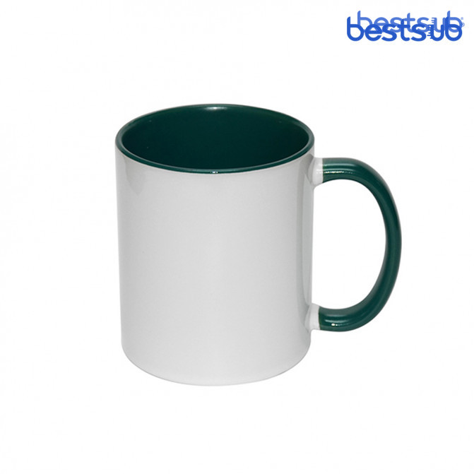 Cană pentru sublimare albă cu interior și mâner Green 11oz BestSub B11TA-04