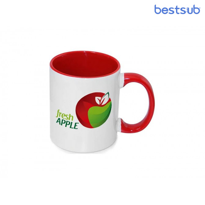 Кружка для сублимации белая, красная внутри и с красной ручкой 11oz BestSub B11TA-01