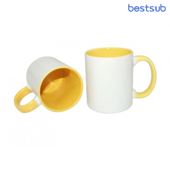 Cană albă  pentru sublimare сu interior și mâner galben 11oz BestSub B11TA-03