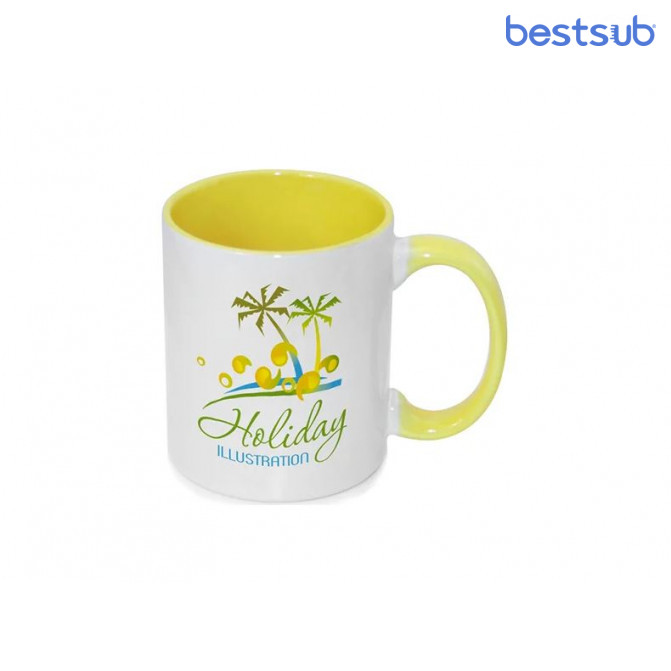 Cană albă  pentru sublimare сu interior și mâner galben 11oz BestSub B11TA-03