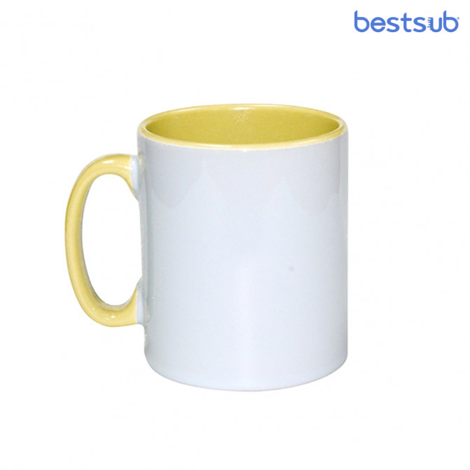 Cană albă  pentru sublimare сu interior și mâner galben 11oz BestSub B11TA-03