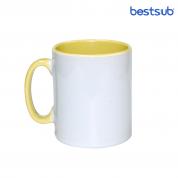 Cană albă  pentru sublimare сu interior și mâner galben 11oz