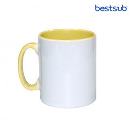 Cană albă  pentru sublimare сu interior și mâner galben 11oz