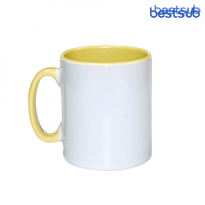 Cană albă  pentru sublimare сu interior și mâner galben 11oz BestSub B11TA-03