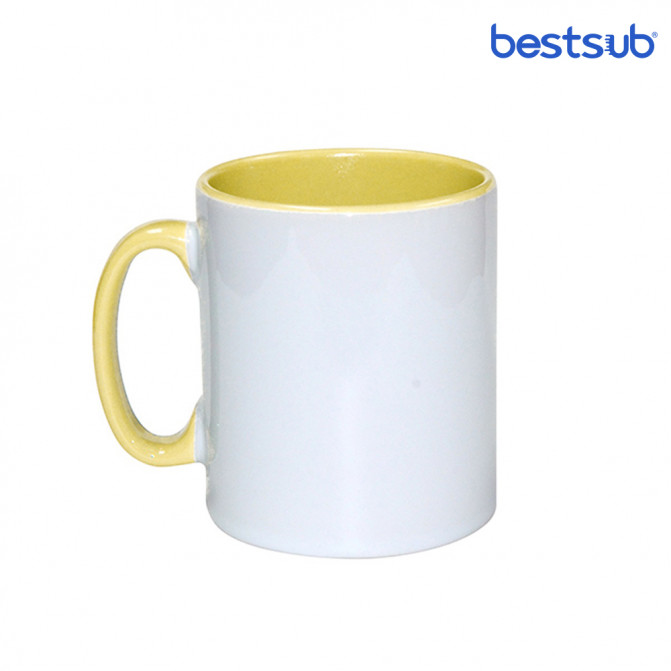 Кружка для сублимации белая, желтая внутри и с желтой ручкой 11oz