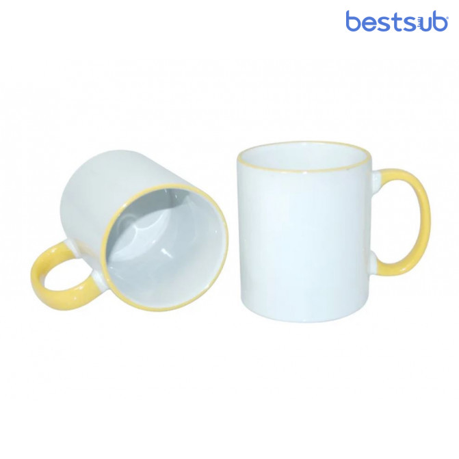 Кружка для сублимации белая с жёлтым краем и жёлтой ручкой 11oz BestSub B11BA-01