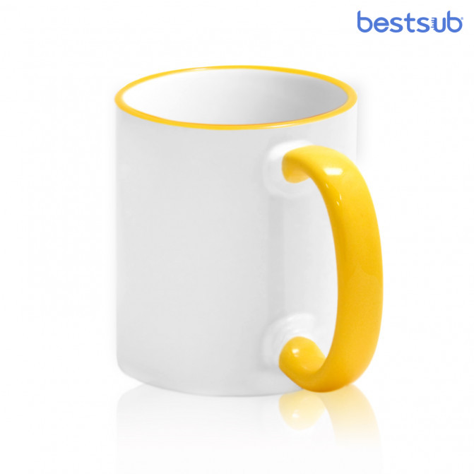 Кружка для сублимации белая с жёлтым краем и жёлтой ручкой 11oz BestSub B11BA-01