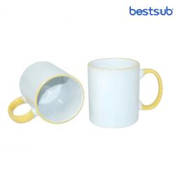 Cană pentru sublimare cu interior și mâner galben 11oz