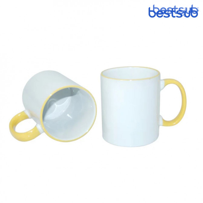 Кружка для сублимации белая с жёлтым краем и жёлтой ручкой 11oz BestSub B11BA-01