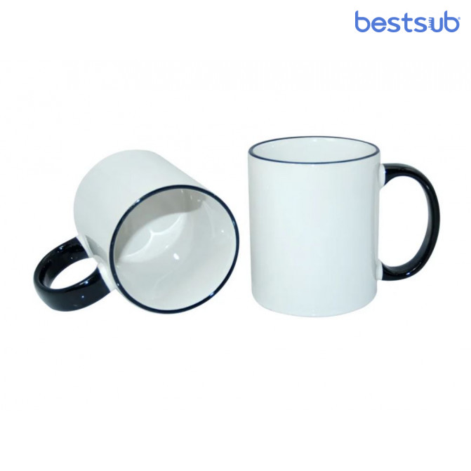 Кружка для сублимации белая с чёрным краем и чёрной ручкой 11oz BestSub B11BA-02