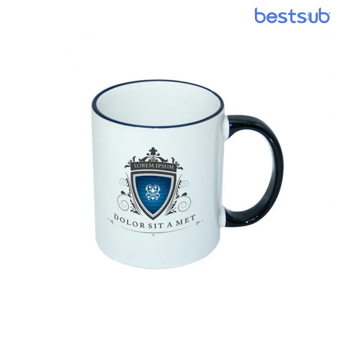Кружка для сублимации белая с чёрным краем и чёрной ручкой 11oz BestSub B11BA-02