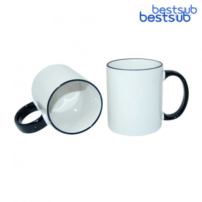 Кружка для сублимации белая с чёрным краем и чёрной ручкой 11oz BestSub B11BA-02