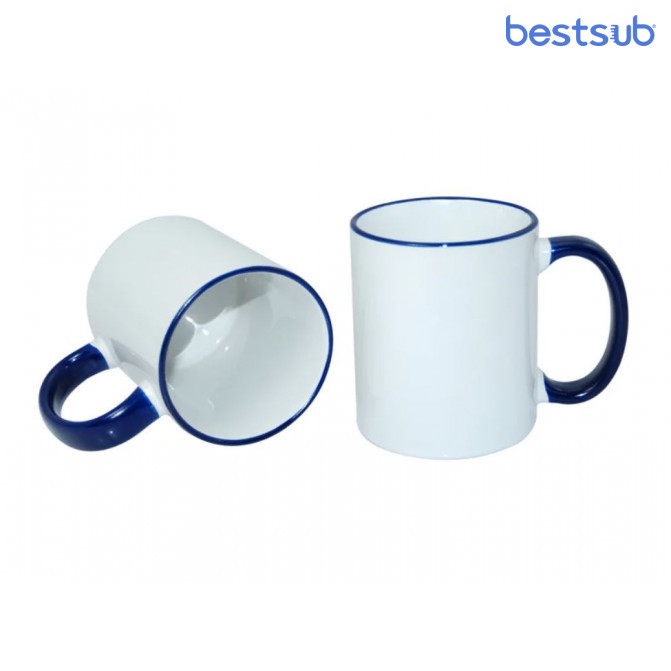 Кружка для сублимации белая с синим краем и синей ручкой 11oz BestSub B11BA-06