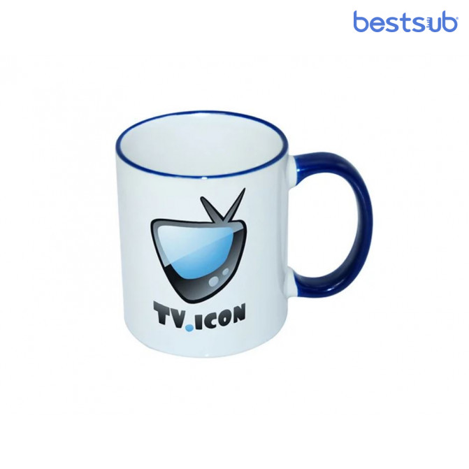 Кружка для сублимации белая с синим краем и синей ручкой 11oz BestSub B11BA-06
