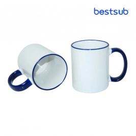 Cană pentru sublimare cu interior și mâner albastru 11oz