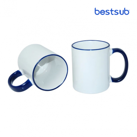 Cană pentru sublimare cu interior și mâner albastru 11oz