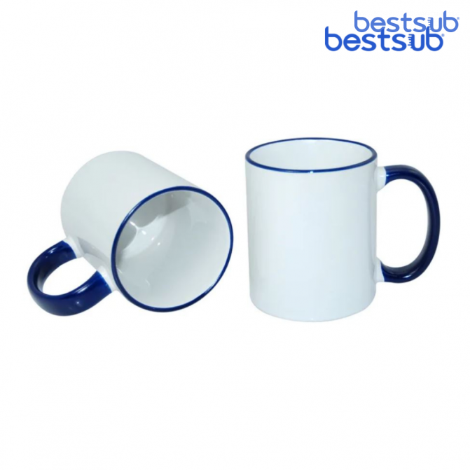 Кружка для сублимации белая с синим краем и синей ручкой 11oz BestSub B11BA-06