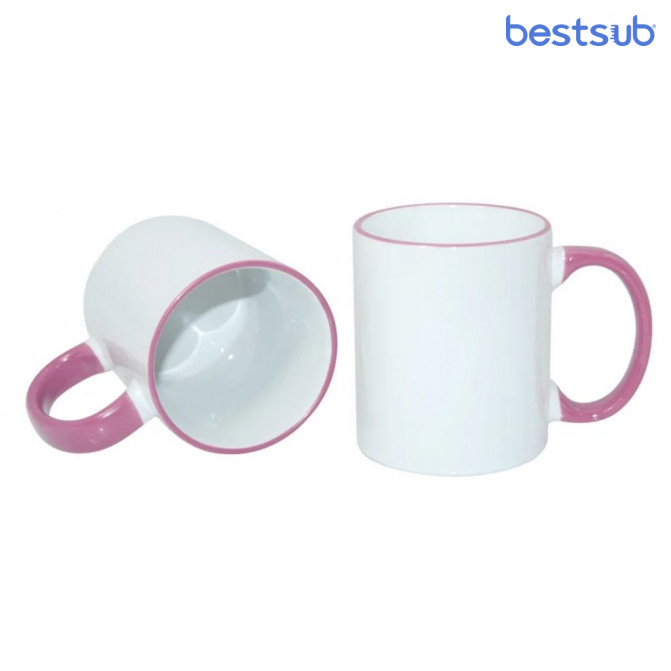 Кружка для сублимации белая с розовым краем и розовой ручкой 11oz BestSub B11BA-08