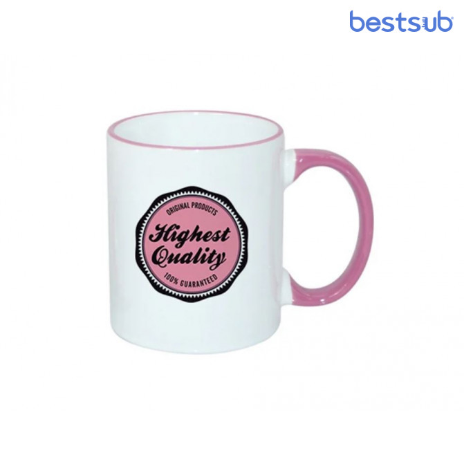Кружка для сублимации белая с розовым краем и розовой ручкой 11oz BestSub B11BA-08