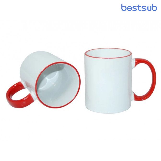 Кружка для сублимации белая с красным краем и красной ручкой 11oz BestSub B11BA-09