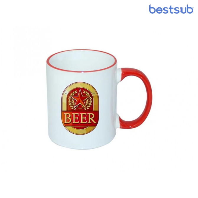 Кружка для сублимации белая с красным краем и красной ручкой 11oz BestSub B11BA-09