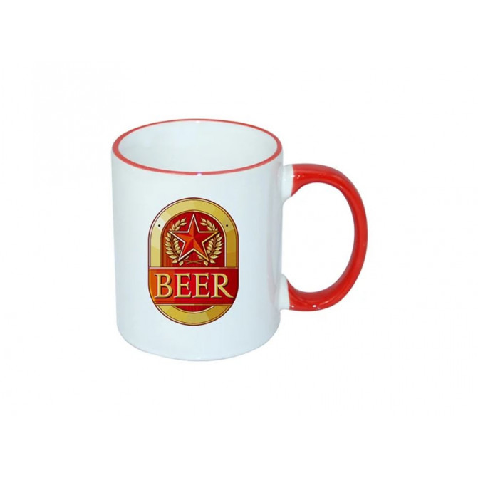 Кружка для сублимации белая с красным краем и красной ручкой 11oz