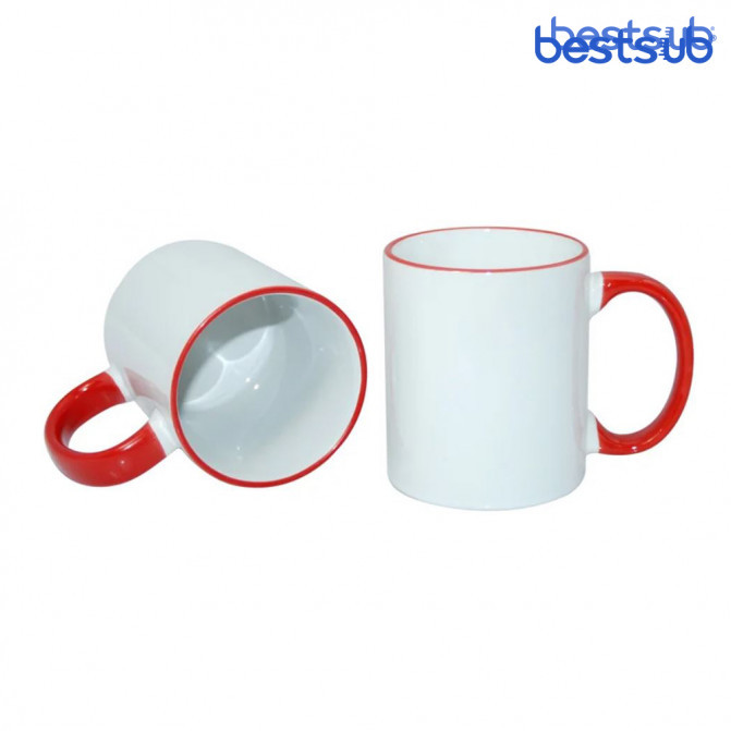 Кружка для сублимации белая с красным краем и красной ручкой 11oz BestSub B11BA-09