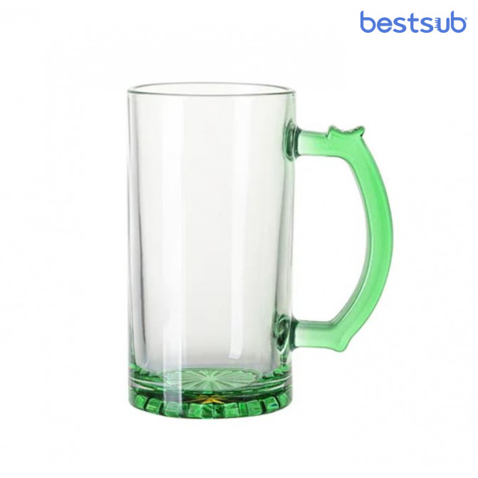 Кружка пивная стеклянная, прозрачная для сублимации 16oz с зеленым дном BestSub BN1CD-GN